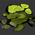 Garden Landscape Design Featuring Natural Green Rock Formation And Small Stones