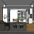 Modern Living and Dining Room Interior With White Sofa Coffee Table TV Wall Dining Table And Chandelier