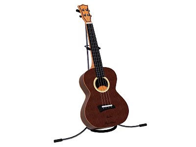High Quality Wooden Acoustic Ukulele Standing On Display Stand For Musicians 3d model