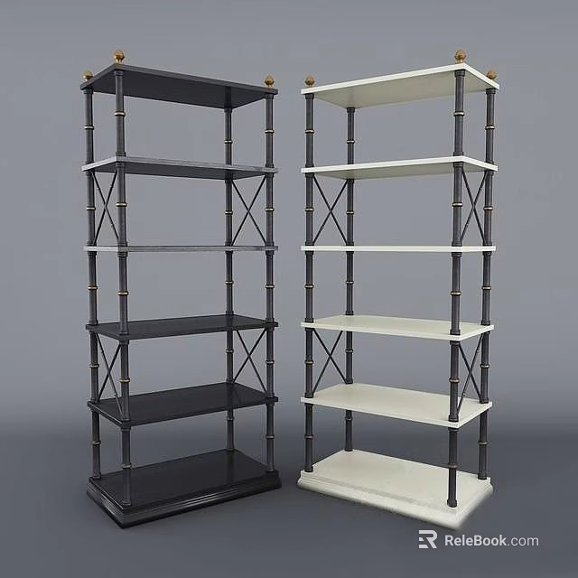 Black and White Multi-tier Storage Shelving Unit with Cross Support Design 3d model 
