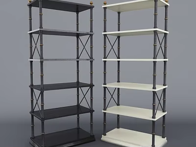 Black and White Multi-tier Storage Shelving Unit with Cross Support Design 3d model