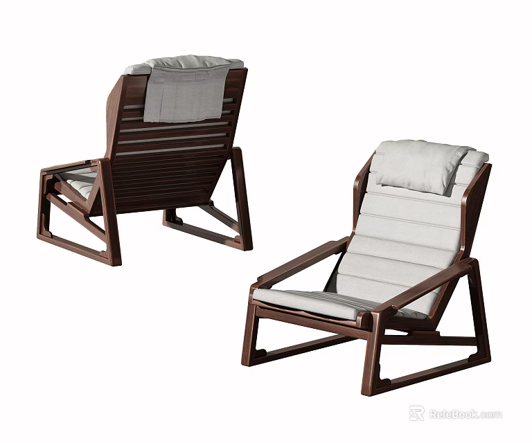 Modern Leisure Chair With Wooden Frame And Gray Cushion For Comfortable Seating 3d model 