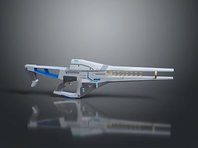Futuristic Sci Fi Weapon White Blue And Gold Modern Sleek Structure With Barrel And Grip 3d model