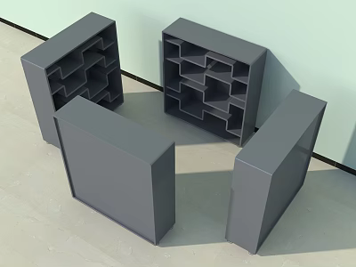 Gray Geometric Stools With Hollow Grid Design Against Light Colored Floor 3d model