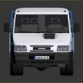 White And Blue Small Commercial Truck With Open Blue Bed And Gray Accents