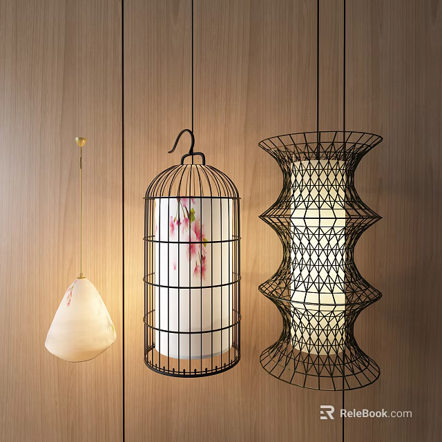 Modern Pendant Lights With Cage Shaped Wire Frame And Grid Design For Interior Decor 3d model 