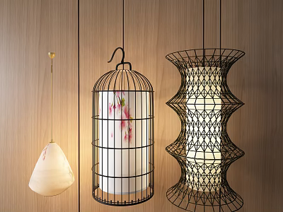Modern Pendant Lights With Cage Shaped Wire Frame And Grid Design For Interior Decor 3d model