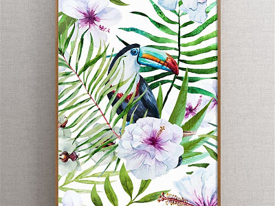 American Animal Painting Green Bedroom Plant Flowers and Birds Decorative Painting model