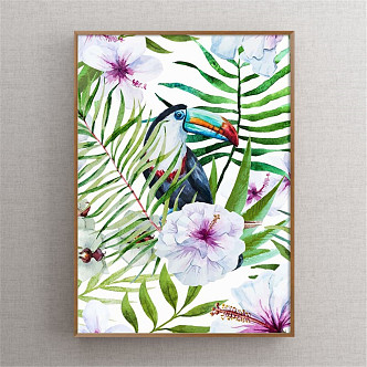 American Animal Painting Green Bedroom Plant Flowers and Birds Decorative Painting 3d model