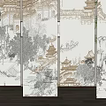 Chinese-style roller shutter screen partition curtain gauze curtain door curtain cloth curtain 3d model