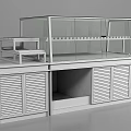 Wooden Display Showcase With Glass Cover Layered Shelves And Cabinet Doors