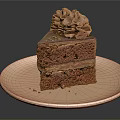 Rich Layered Chocolate Cake With Whipped Cream On Beige Plate