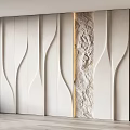 Modern Accent Wall With Curved Design Sleek White Panels And Textured Beige Section