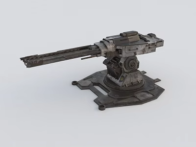 Mechanical Turret Weapon With Heavy Duty Metal Structure And Fixed Base 3d model