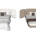 Modern Double Bed With Upholstered Headboard Cozy Bedding Decorative Pillows And Bedside Tables
