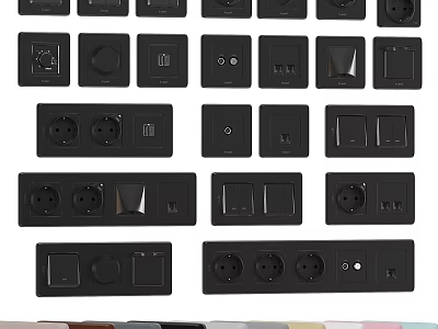 Various Matte Black Wall Switches And Sockets Collection For Residential Electrical Installation Requirements 3d model