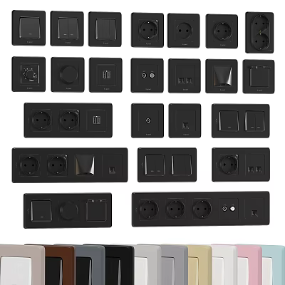 Various Matte Black Wall Switches And Sockets Collection For Residential Electrical Installation Requirements 3d model