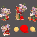 Art Installation With Floral Arrangements Red Decorative Elements And Geometric Structures