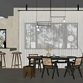 Modern Open Restaurant Interior With Round Dining Table Wooden Chairs Pendant Lights And Sheer Curtains