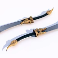Ornate Decorative Blades Featuring Black Wrapped Handles And Golden Accents With Sharp Edges