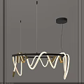 Contemporary Circular Pendant Light Featuring White Neon Strips Gold Metal Brackets And Black Ceiling Base