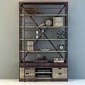 Multi Tiered Bookcase Featuring Books Clocks Trophy Decorative Items And Drawers 3d model