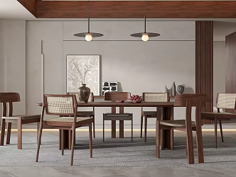 Wind Restaurant Dining Table and Chair Chandelier Rattan Dining Chair Furnishings Accessories Decorative Ornaments Dining Table 3d model