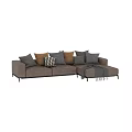 Brown Leather Sofa With Multiple Pillows And Blanket In Various Colors 3d model
