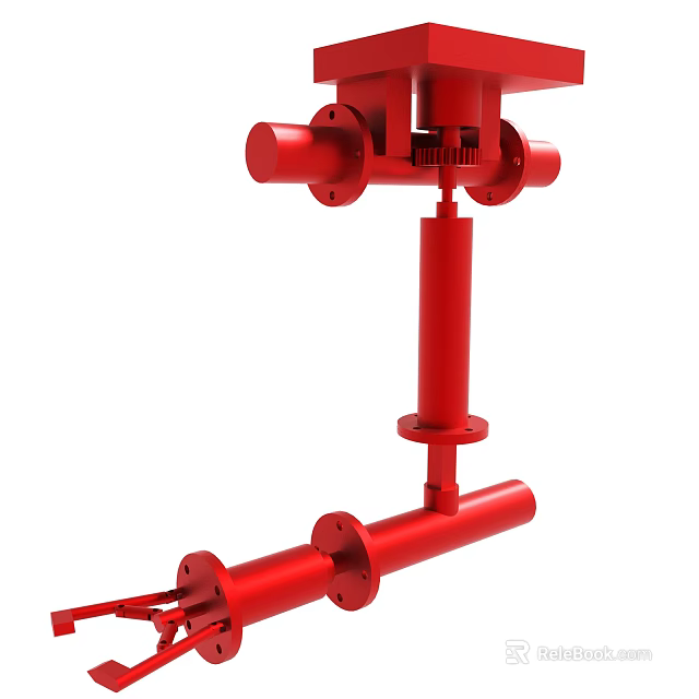 Red Mechanical Pipe Structure With Flanges Cylindrical Components And Joints 3d model