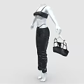 Stylish Black Camisole Top Pants Outfit With Bra And Handbag