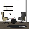 Leather Office Chairs Beige Black And White With Wheels Small Round Table And Metal Shelf Decor