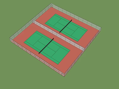 Two Green Tennis Courts With Red Ground And Fencing For Sports Fitness 3d model