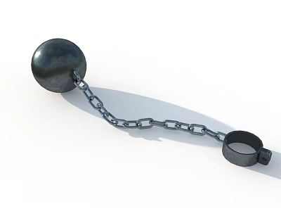 Heavy Black Iron Ball Attached To Metal Chain With Foot Shackle 3d model