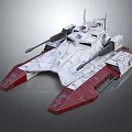 Sci Fi Battleship 3D Model With White Red Hull And Twin Cannons 3d model
