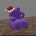 Purple Cartoon Elephant Children's Chair With Red Santa Hat On Wooden Floor