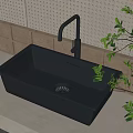 Black Single Bowl Kitchen Sink With Modern Faucet On Countertop And Green Plants