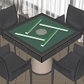 Entertainment Table with Green Mahjong Surface Four Dark Chairs and Circular Center 3d model