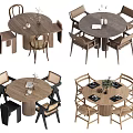 Modern Round Dining Table Sets With Chairs Vase Tableware And Various Styles 3d model