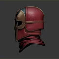 Ancient Fantasy Warrior Helmet With Copper Red Blue Metallic Face Mask And Red Scarf