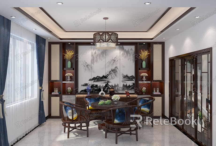 New Chinese-style reception room reception area model