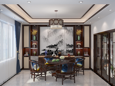 New Chinese-style reception room reception area model