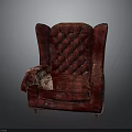Classic Red Plaid Wingback Armchair With Soft Blanket And Tufted Design