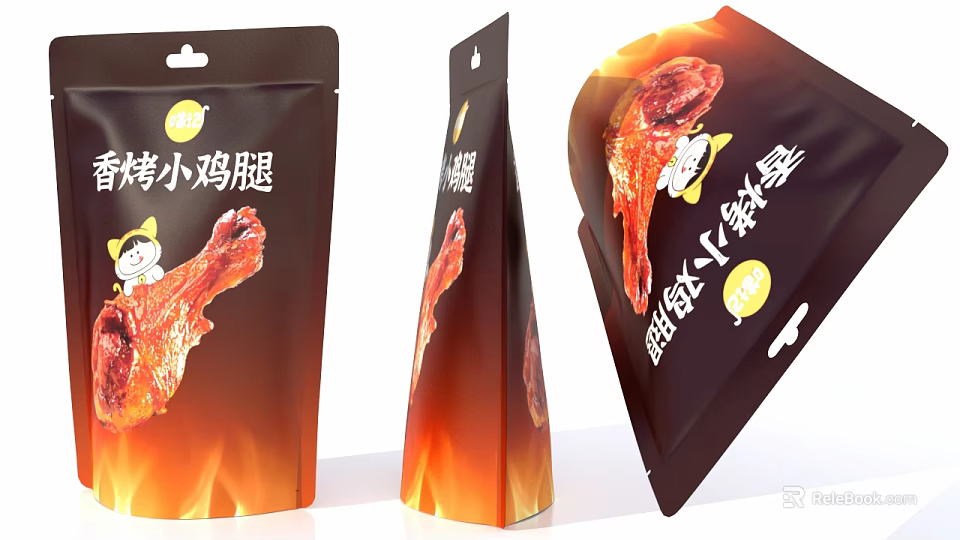 Delicious Roasted Chicken Drumsticks in Attractive Black Flame Design Packaging 3d model 