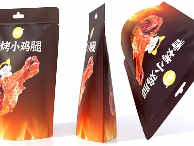 Delicious Roasted Chicken Drumsticks in Attractive Black Flame Design Packaging 3d model