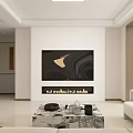 Modern Minimalist Living and Dining Room With White Walls Black TV Fireplace Marble Coffee Table