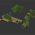 Brown Brick Building Models With Various Architectural Structures And Details