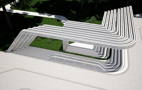 Linear landscape gallery landscape bench 3d model