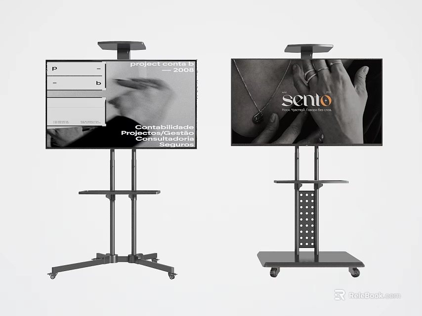Modern TV Screens on Mobile Rolling Stands for Presentation and 3d model
