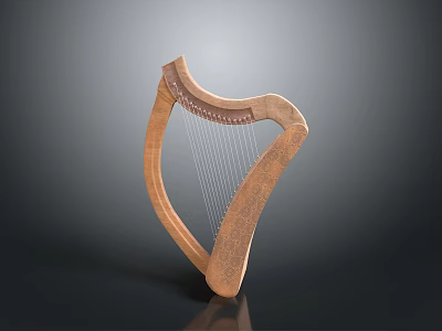Handcrafted Wooden Harp as Decorative Household Item with Fine Strings and Unique Shape 3d model