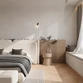 Modern Minimalist Bedroom Interior With Large Bed Armchair And Herringbone Wood Floor